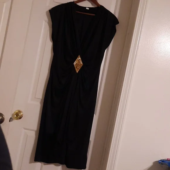 Dresses | Black Vintage Low V Cut Front Gold Diamond Accent Front 7s New Years Holiday | Poshmark Dresses | Black Vintage Low V Cut Front Gold Diamond Accent Front 7s New Years Holiday | Poshmark